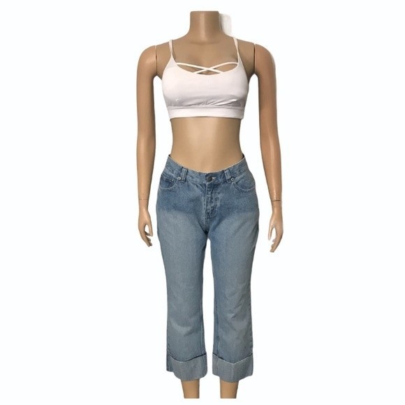 Vintage Lee Riveted Jeans boyfriend cropped cuffed high rise light wash size 8 - Picture 3 of 15